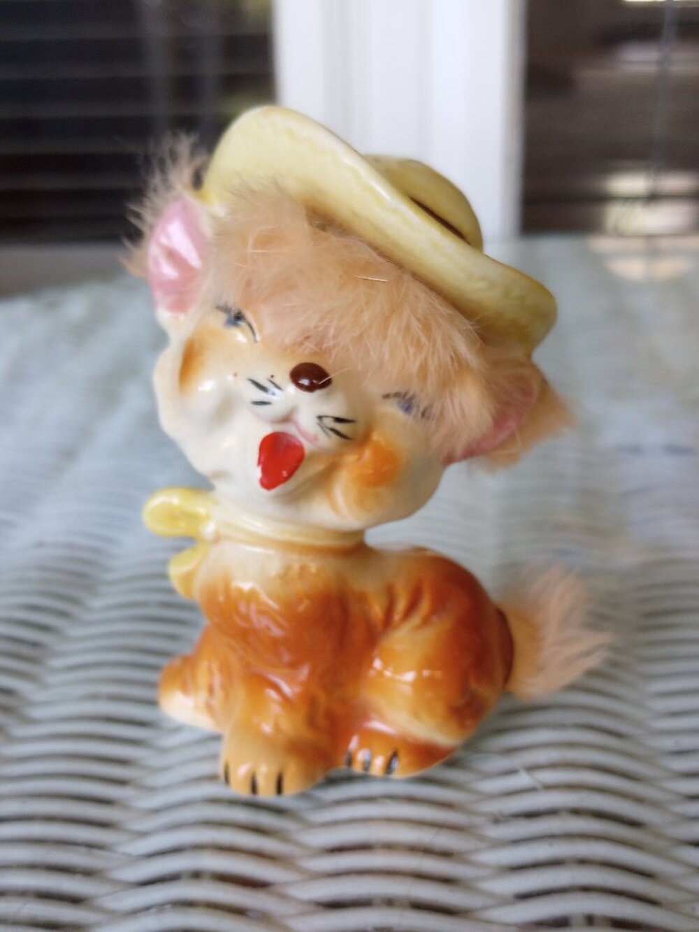 Kitschy Ceramic Cat Wearing Hat Figurine Vintage Japan